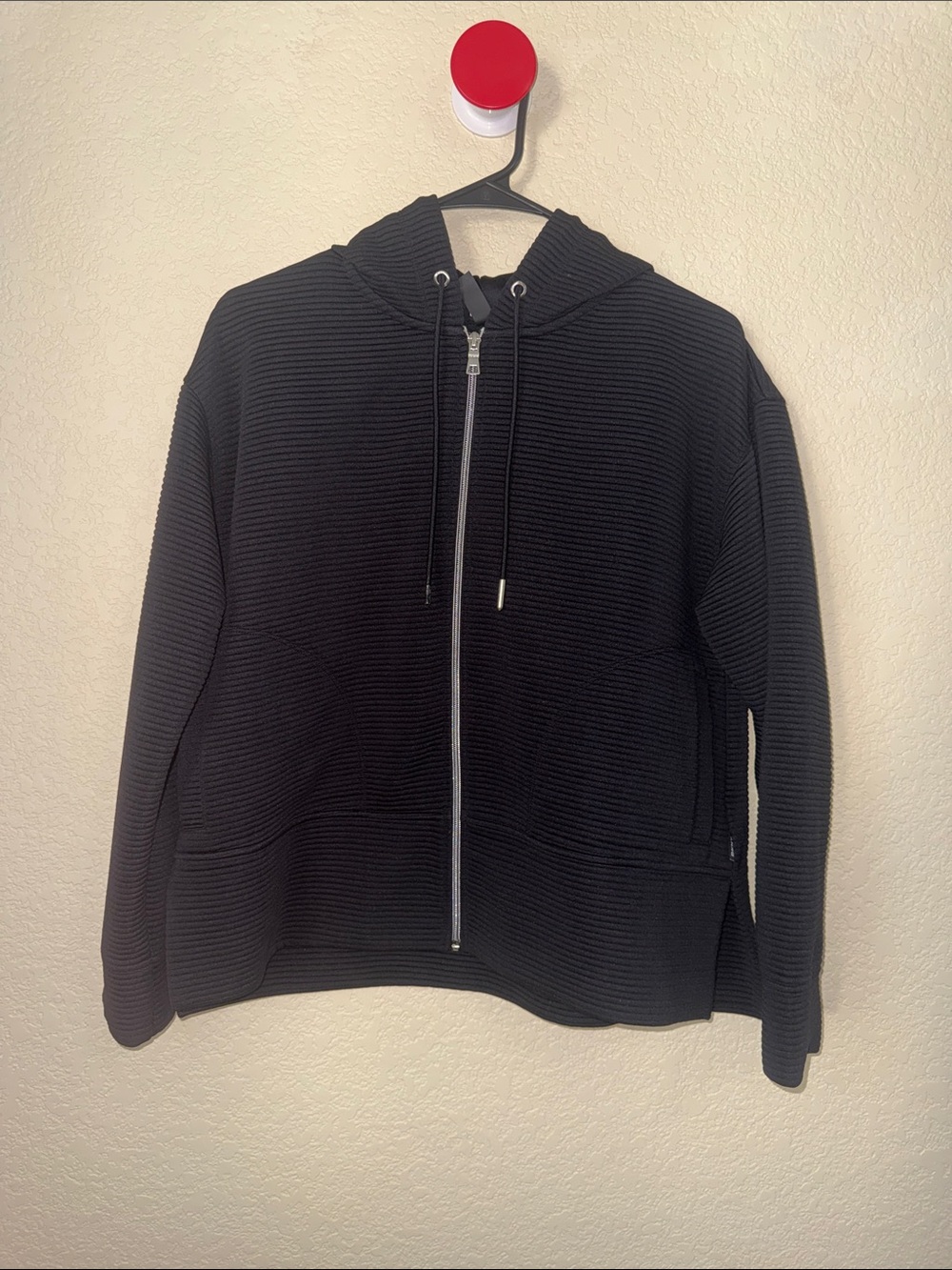 DKNY Black Ribbed Zip Up Hoodie Size M